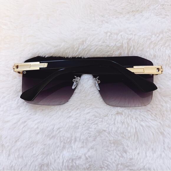 Sadie Black Oversized Rimless Flat-Top Sunglasses - Picture 12 of 12